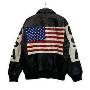 American Flag USA Black Bomber Leather Jacket