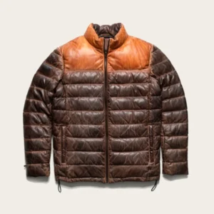 Bridger Men Brown Leather Puffer Jacket