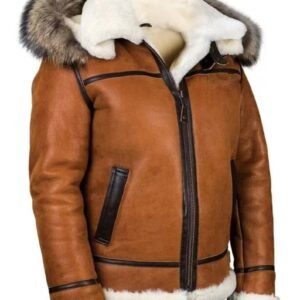 Unisex Faux Shearling Hooded Real Leather Jacket