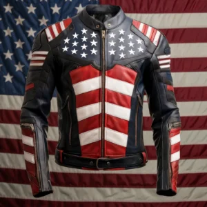 U.S Unisex American Flag Real Leather Jacket