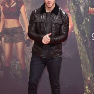 Nick Jonas Jumanji 3 Premier Faux Shearling Leather Jacket