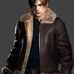 Leon S Kennedy Resident Evil 4 Shearling Real Leather Jacket
