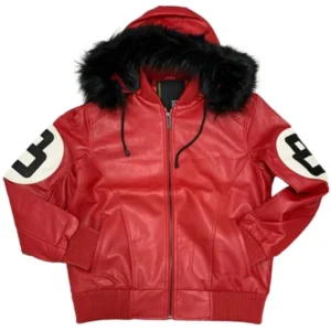 Robert Phillipe Red 8 Ball Shearling Hooded Leather Jacket