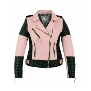 Women’s Biker Style Pink Leather Jacket