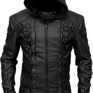 Arrow Black Biker Cosplay Costumer Real Leather Jacket