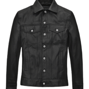 Men's Denim Style Black Real Leather Jacket